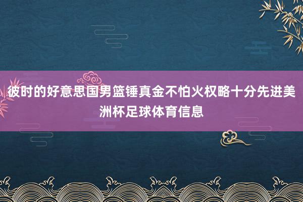 彼时的好意思国男篮锤真金不怕火权略十分先进美洲杯足球体育信息
