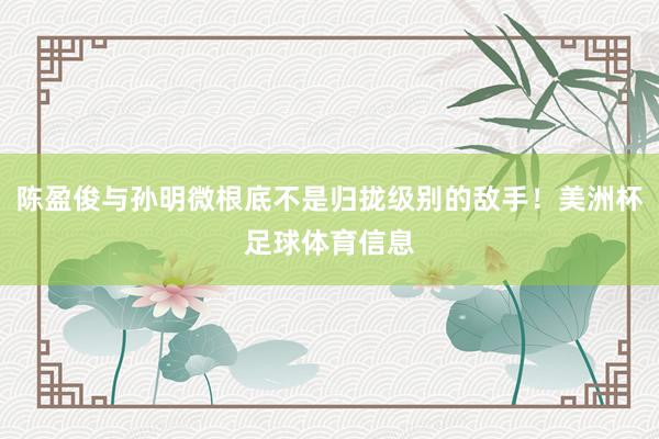 陈盈俊与孙明微根底不是归拢级别的敌手！美洲杯足球体育信息