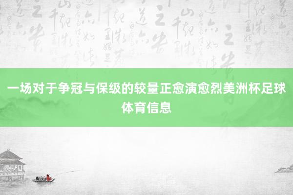 一场对于争冠与保级的较量正愈演愈烈美洲杯足球体育信息