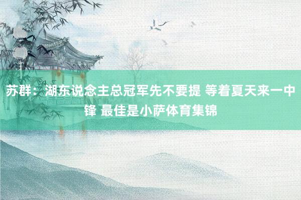 苏群：湖东说念主总冠军先不要提 等着夏天来一中锋 最佳是小萨体育集锦