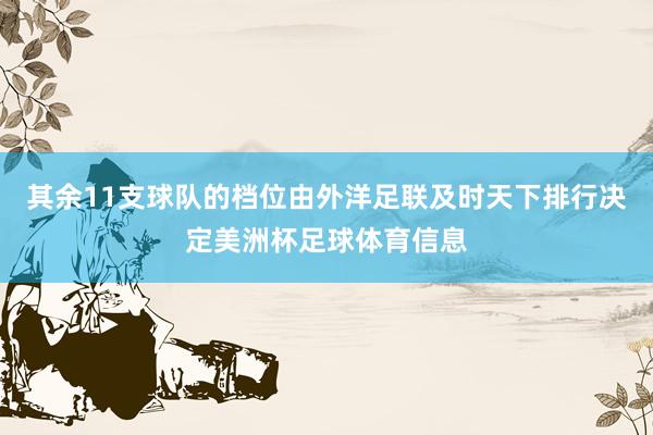 其余11支球队的档位由外洋足联及时天下排行决定美洲杯足球体育信息